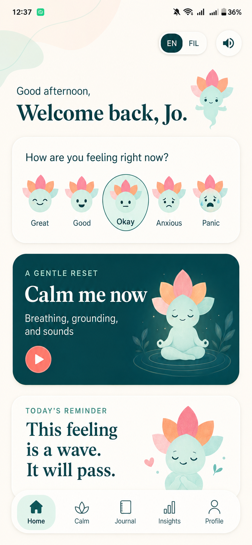 CalmSpace app home screen preview